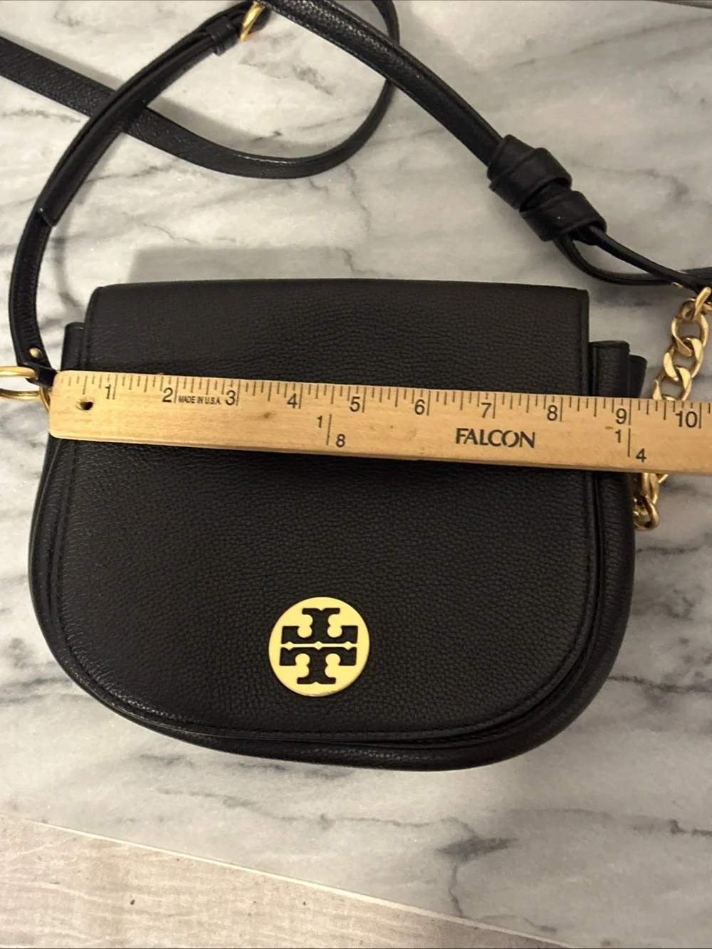 Tory Burch Black Pebbled Leather Crossbody Bag with Gold Logo Accent